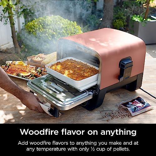 imageNinja OO101 Woodfire 8in1 Outdoor Oven Pizza Oven 700F BBQ Smoker Portable Electric Terracotta Red with XSKOPPL Pizza PeelXSKOCVR Cover  XSKOP2R Woodfire PelletsStarter Oven  Cover  Peel  Pellets