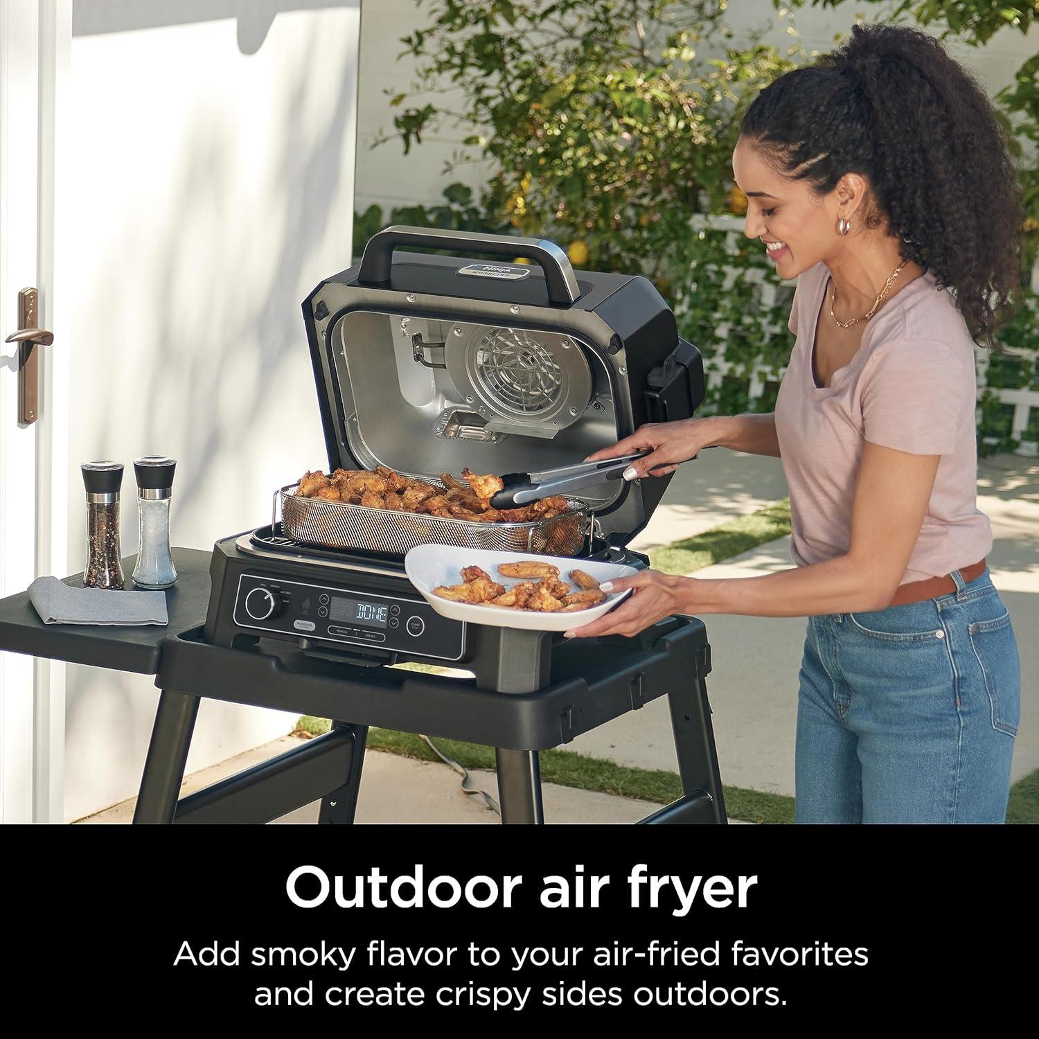 imageNinja Woodfire ProXL Outdoor Grill ampamp Smoker Thermometer 4in1 Master Grill BBQ Smoker Outdoor Air Fryer Bake Portable Electric Grill Renewed Dark Grey
