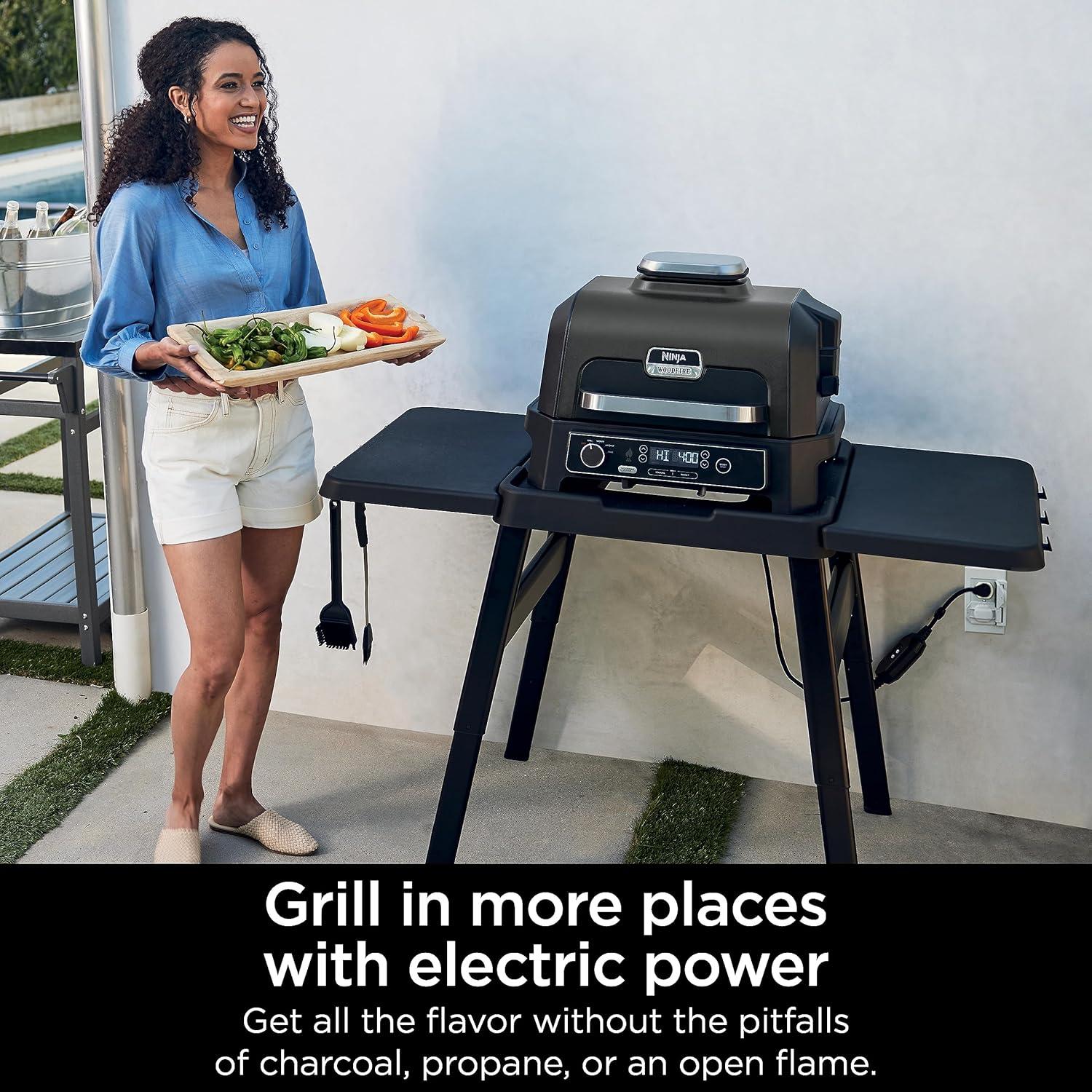 imageNinja Woodfire ProXL Outdoor Grill ampamp Smoker Thermometer 4in1 Master Grill BBQ Smoker Outdoor Air Fryer Bake Portable Electric Grill Renewed Dark Grey