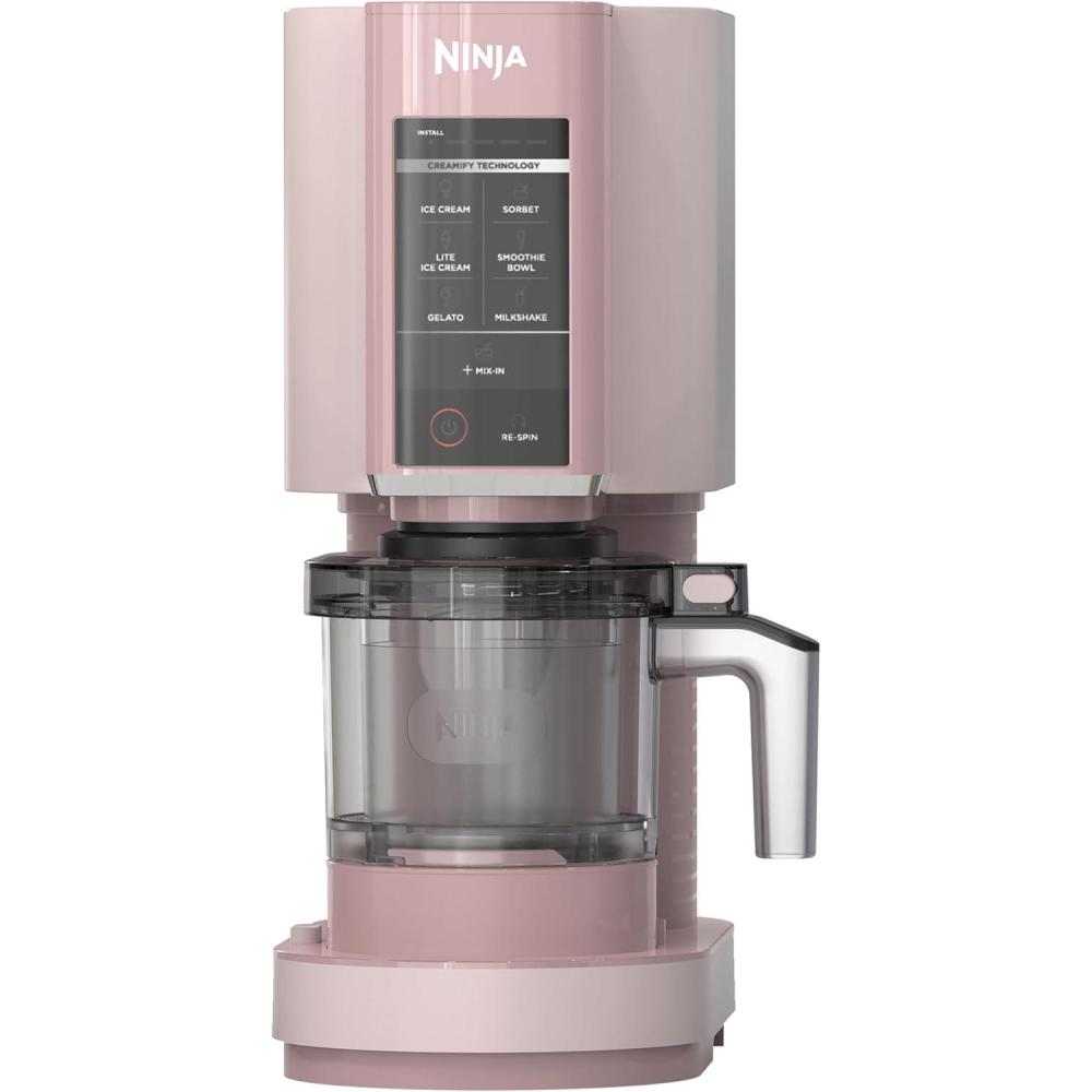 imageNinja CREAMi Ice Cream Maker for Gelato Mixins Milkshakes Sorbet Smoothie Bowls 7 OneTouch Programs with 2 Pint Containers ampamp Lids Compact Size Perfect for Kids Blueberry Mint NC301MTStrawberry