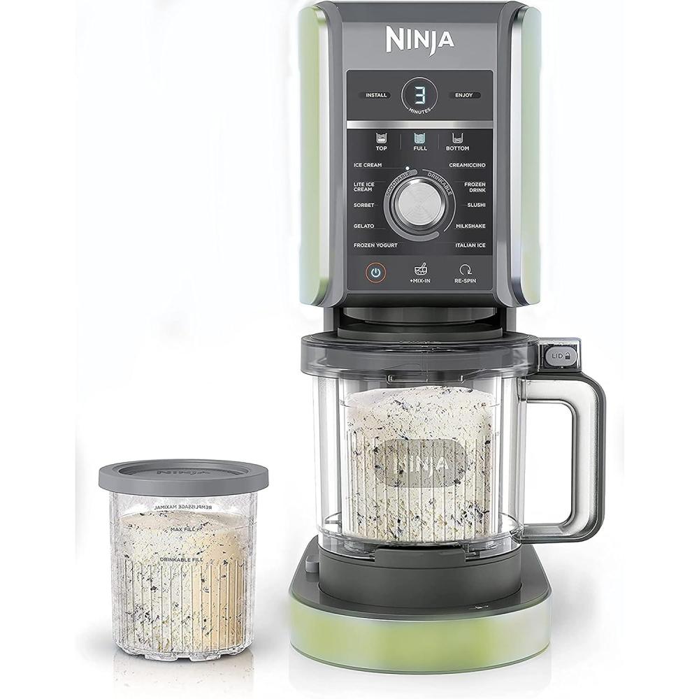 imageNinja NC501 CREAMi Deluxe 11in1 Ice Cream ampamp Frozen Treat Maker for Ice Cream Sorbet Milkshakes Frozen Drinks ampamp More 2 XL Family Size Pint Containers Blue RenewedNC501HGN