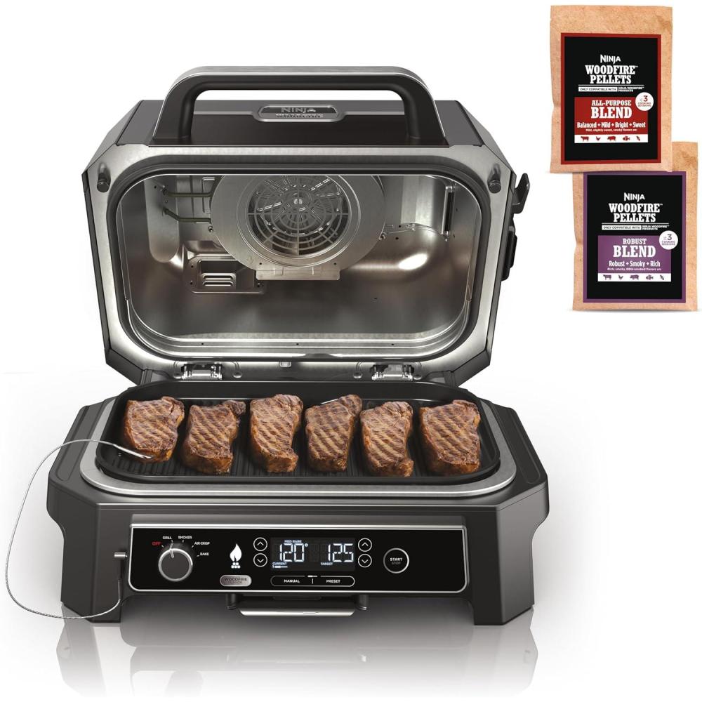 imageNinja Woodfire ProXL Outdoor Grill ampamp Smoker Thermometer 4in1 Master Grill BBQ Smoker Outdoor Air Fryer Bake Portable Electric Grill Renewed Dark Grey