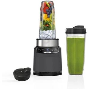 imageNinja BN401A Nutri Pro Compact Personal Blender AutoiQ Technology 1100PeakWatts for Frozen Drinks Smoothies Sauces ampamp More With ToGo Cups ampamp Spout Lids Gray