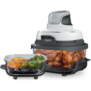 imageNinja FN100RD Crispi Air Fryer Microwave Freezer ampamp Dishwasher Safe Non Toxic Glass Portable Cooking System 4 QT ampamp 5 Cup Glass Containers with Storage Lids Easy Meals Cherry RenewedWhite