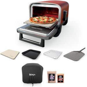 imageNinja OO101 Woodfire 8in1 Outdoor Oven Pizza Oven 700F BBQ Smoker Portable Electric Terracotta Red with XSKOPPL Pizza PeelXSKOCVR Cover  XSKOP2R Woodfire PelletsStarter Oven  Cover  Peel  Pellets
