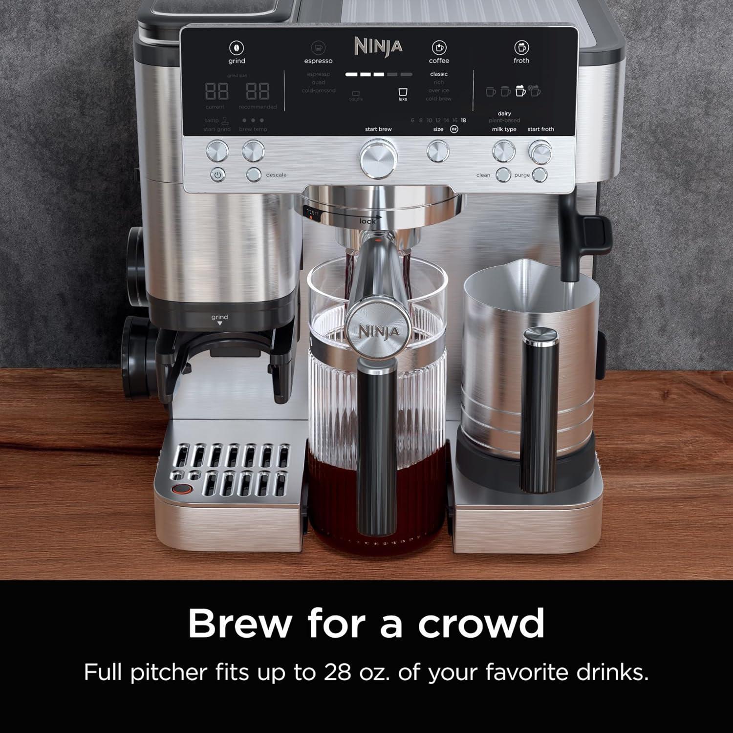 imageNinja Luxe Caf 28 oz Shareable Pitcher for Espresso and Coffee Glass Carafe Hot or Iced Espresso Machine Accessories XSKSHRBLEPTCHR