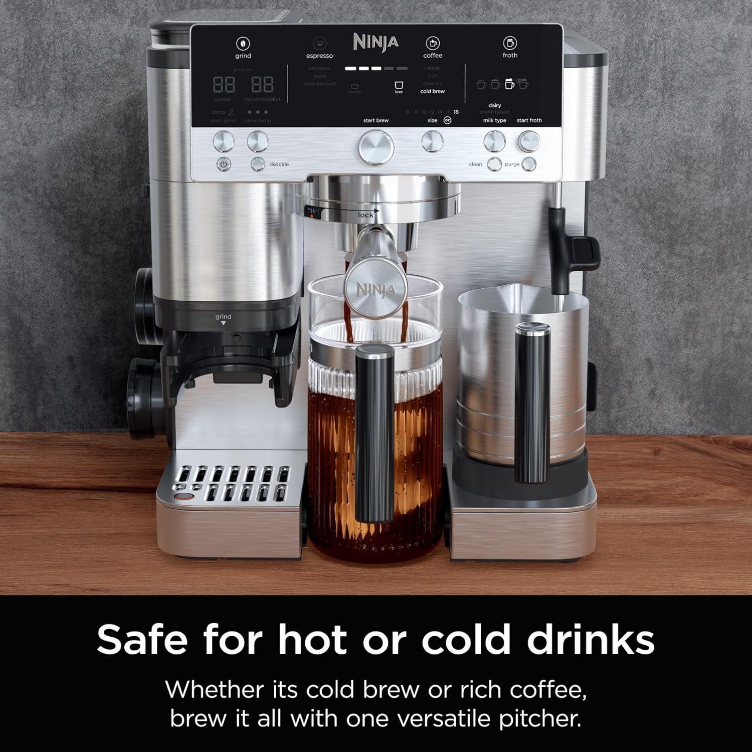 imageNinja Luxe Caf 28 oz Shareable Pitcher for Espresso and Coffee Glass Carafe Hot or Iced Espresso Machine Accessories XSKSHRBLEPTCHR