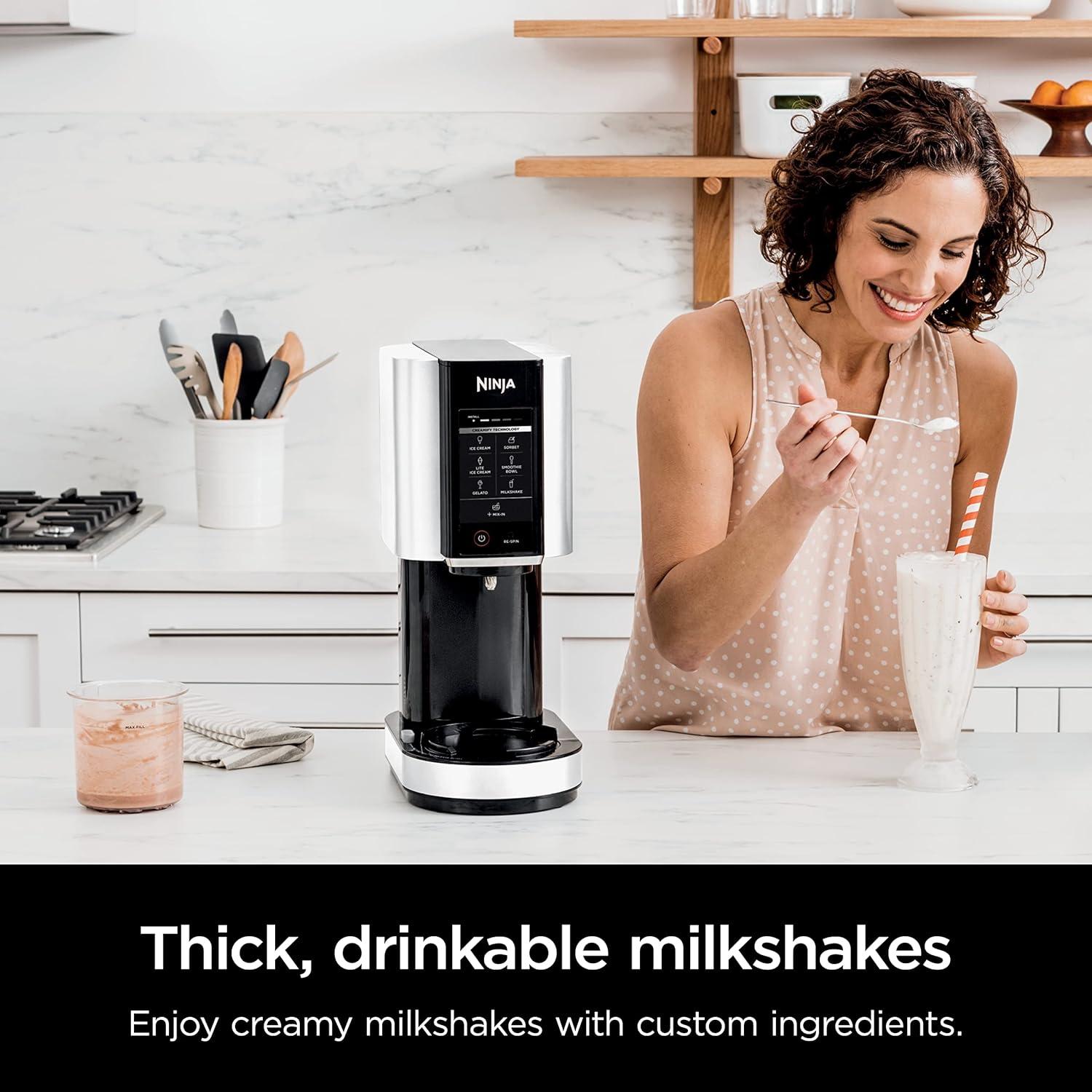 imageNinja CREAMi Ice Cream Maker 7 OneTouch Programs with 2 Pint Containers ampamp Lids Compact Size White NC301WHBBB