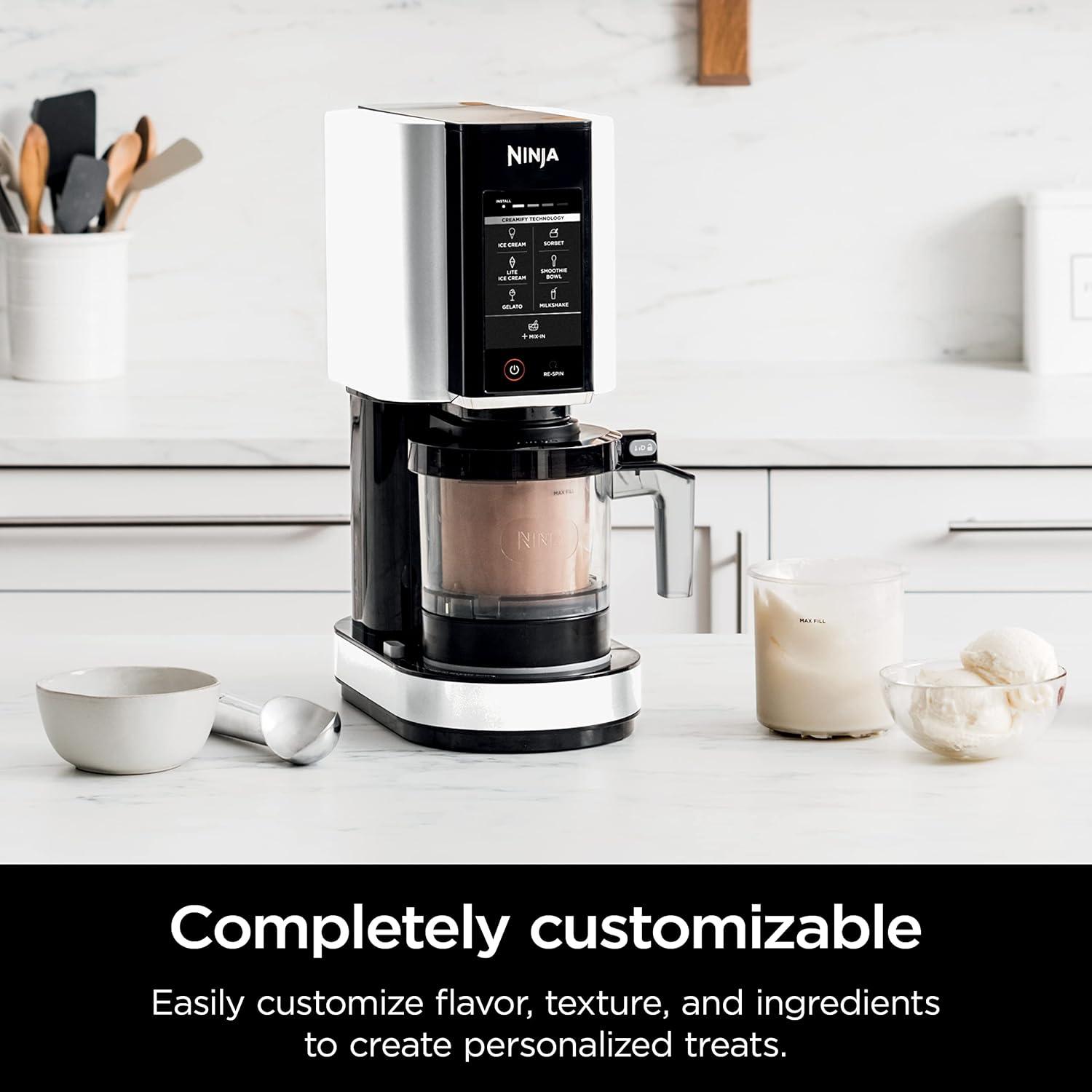imageNinja CREAMi Ice Cream Maker 7 OneTouch Programs with 2 Pint Containers ampamp Lids Compact Size White NC301WHBBB