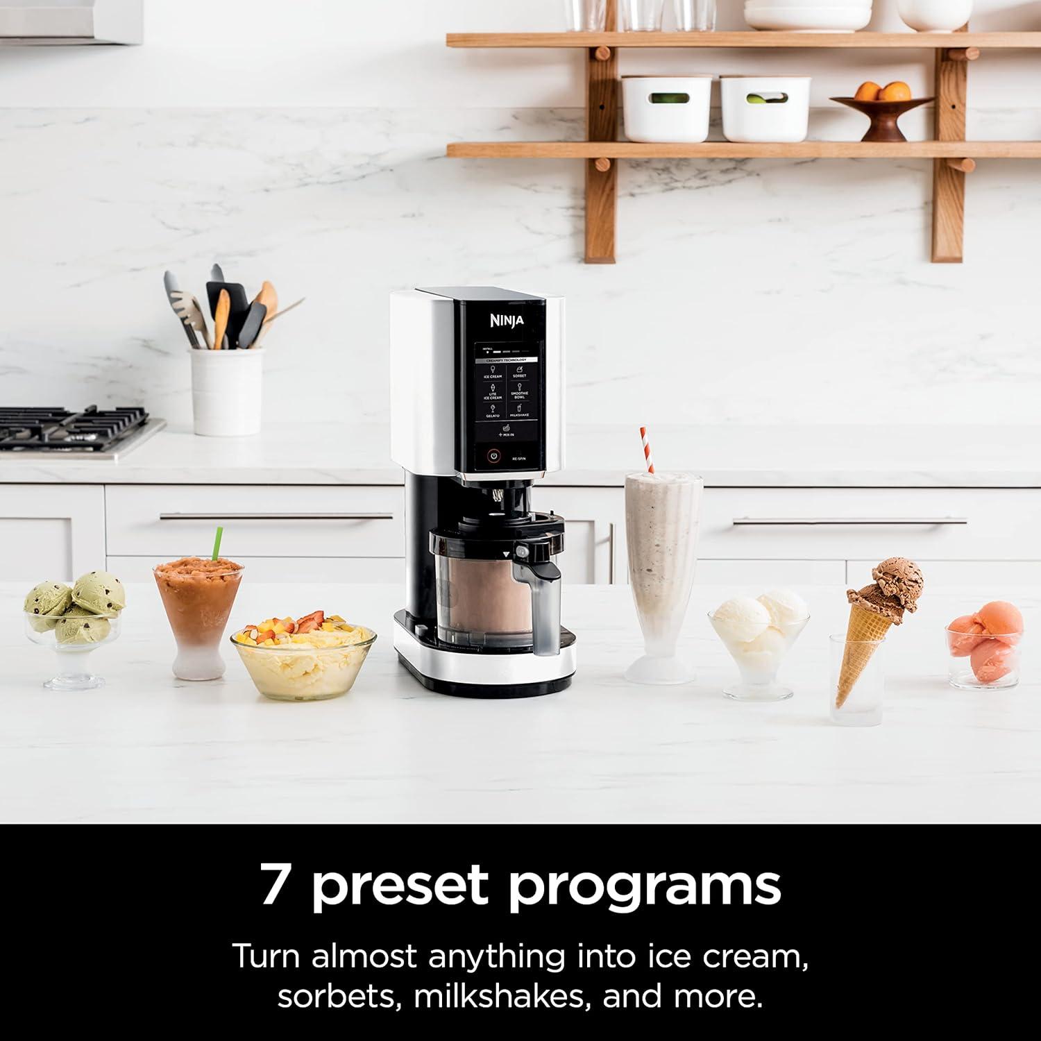 imageNinja CREAMi Ice Cream Maker 7 OneTouch Programs with 2 Pint Containers ampamp Lids Compact Size White NC301WHBBB