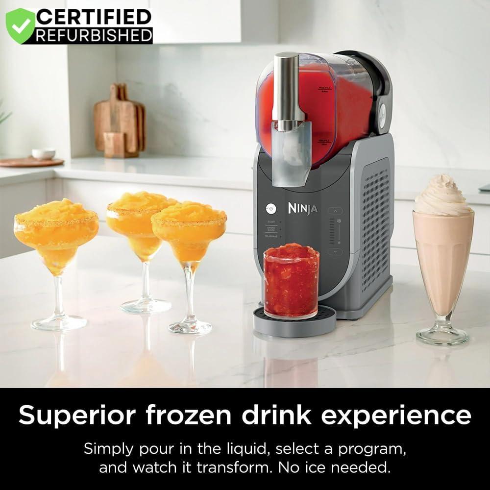 imageNinja FS300 SLUSHi 72oz Frozen Drink ampamp Slushie Machine Renewed Bundle with Deco Essentials Collapsable Water Bottle BPA Free 24oz GrayStainless and 1 YR CPS Enhanced Protection Pack
