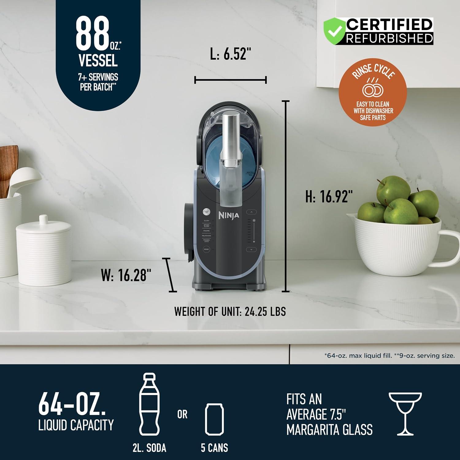 imageNinja FS301 Professional Maker with RapidChill Technology 88 oz Drink ampamp Slushie Machine 5 Preset Programs Frozen Margaritas Frapps and More Premium Accents Black Renewed88 oz  5 Presets