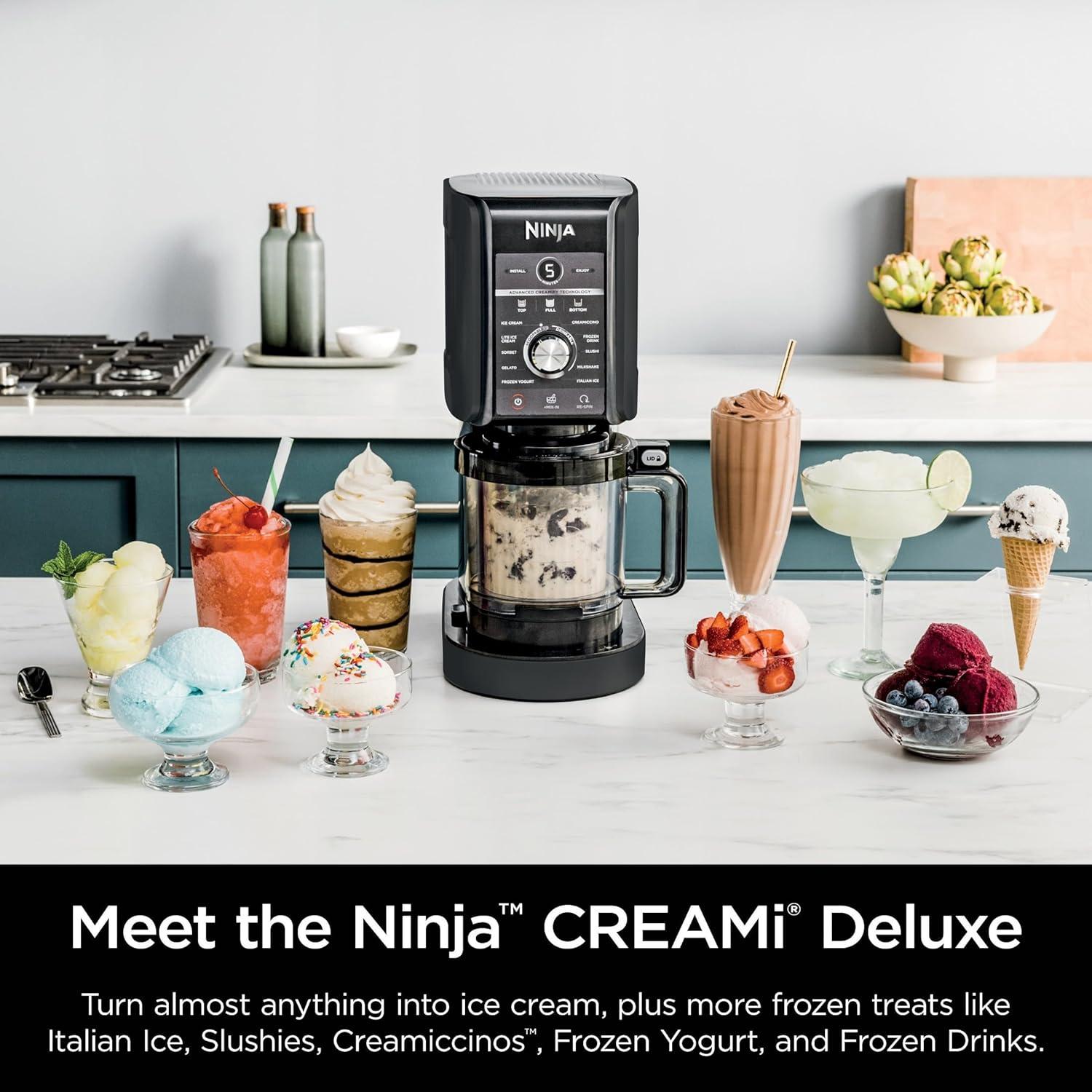 imageNinja NC501 CREAMi Deluxe 11in1 Ice Cream ampamp Frozen Treat Maker with 2 XL Family Size Pint Containers Black RenewedBlack