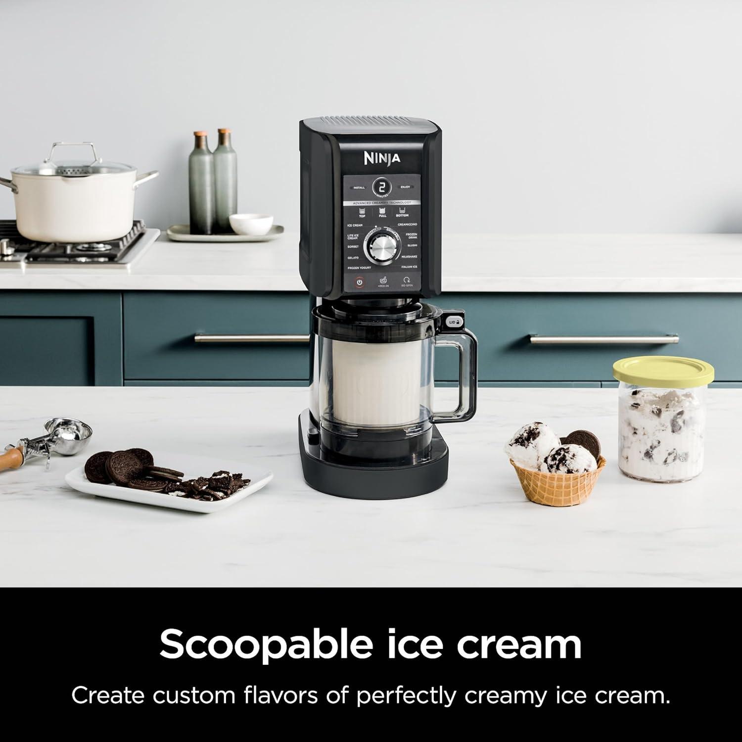 imageNinja NC501 CREAMi Deluxe 11in1 Ice Cream ampamp Frozen Treat Maker with 2 XL Family Size Pint Containers Black RenewedBlack