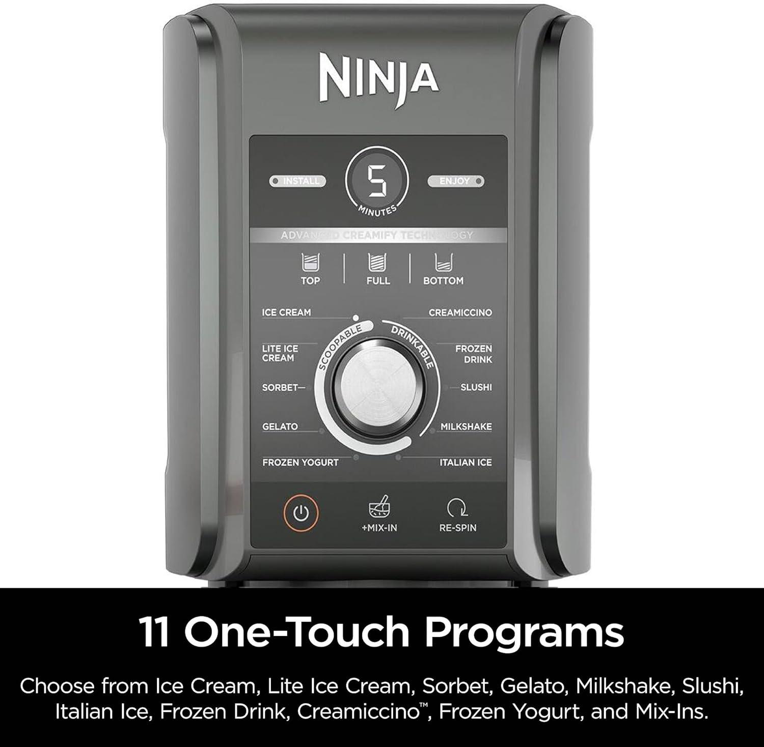 imageNinja NC501 CREAMi Deluxe 11in1 Ice Cream ampamp Frozen Treat Maker with 2 XL Family Size Pint Containers Black RenewedDark SIlver