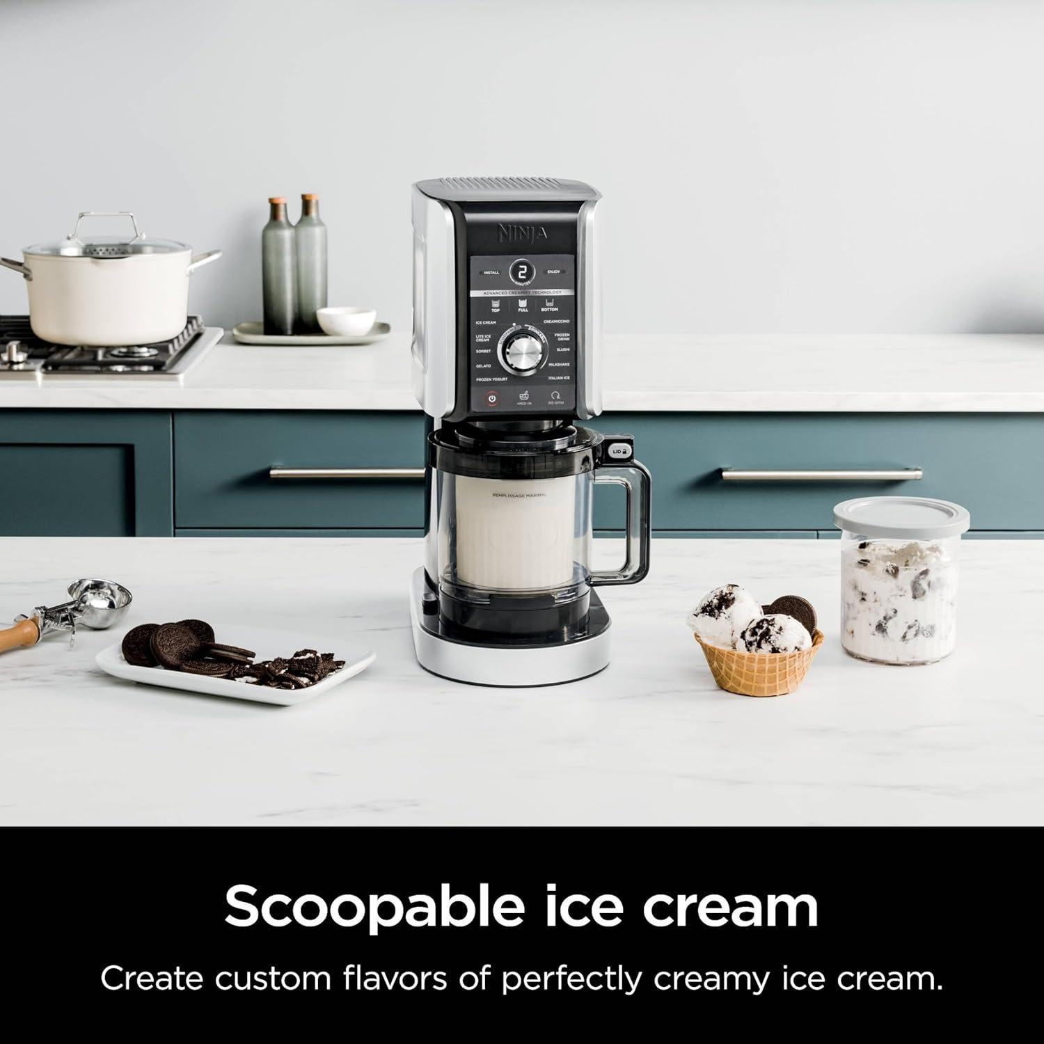 imageNinja NC501 CREAMi Deluxe 11in1 Ice Cream ampamp Frozen Treat Maker with 2 XL Family Size Pint Containers Black RenewedSilver