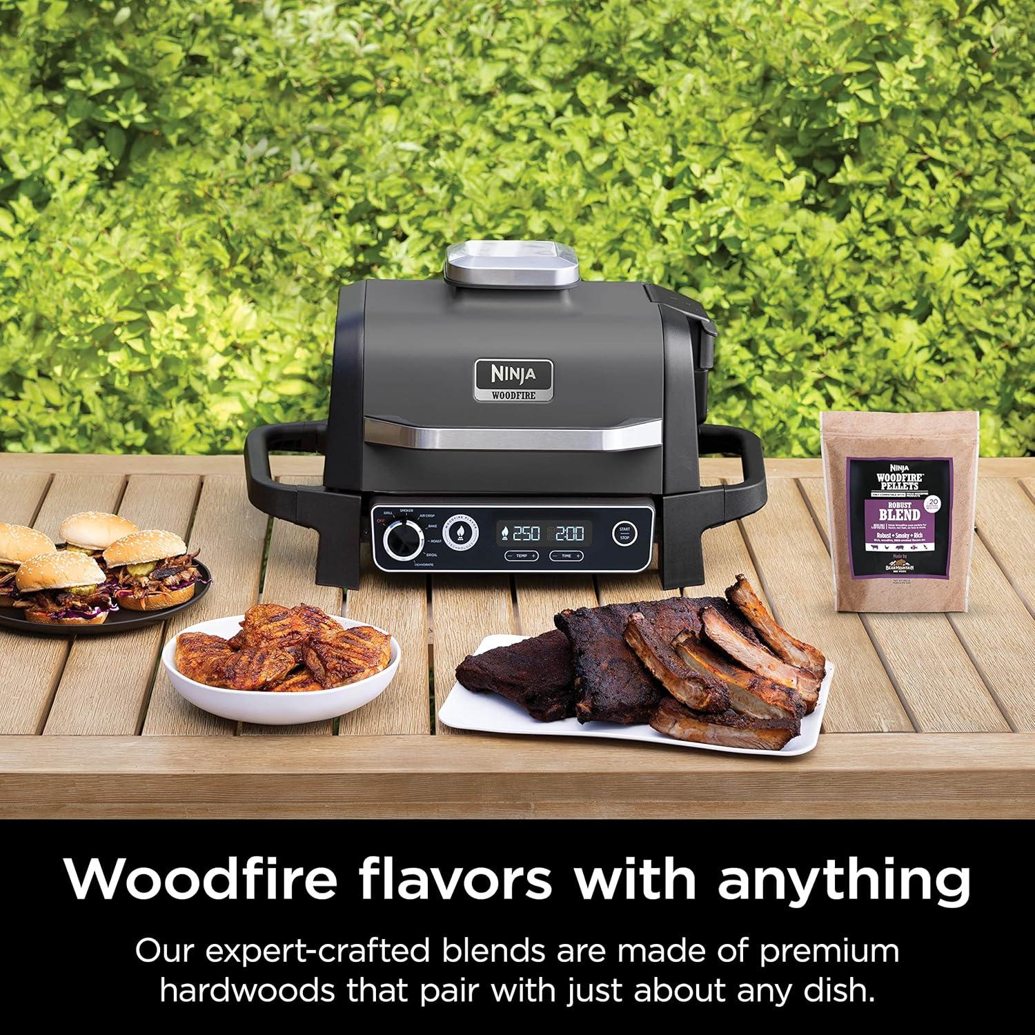 imageNinja OG751 Woodfire Pro Outdoor Grill with BuiltIn Thermometer 7in1 Master Grill BBQ SmokerampampOutdoor Air Fryer plus BakeRoast DehydrateampampBroilWoodfire Technologywith All Purpose Blend Pellets2lb Robust  Sample Pellets
