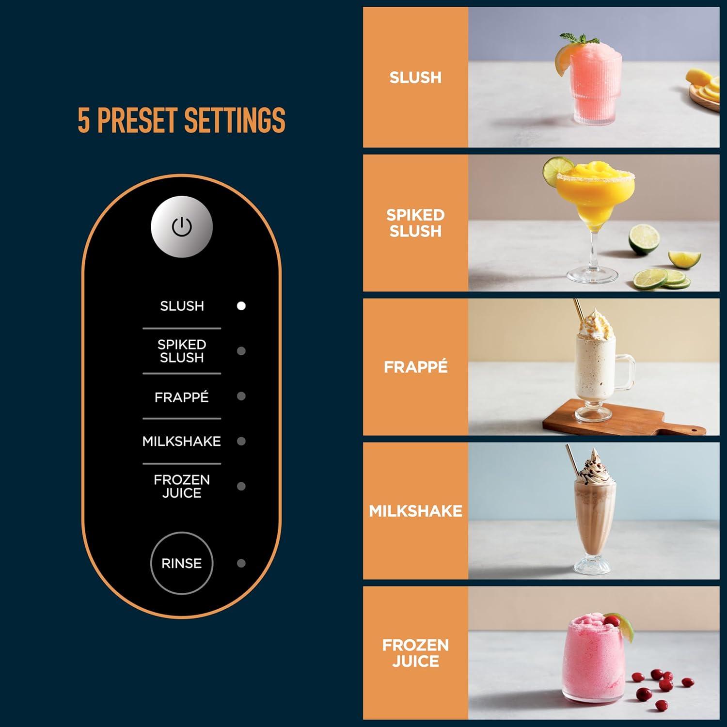 imageNinja SLUSHi Professional Frozen Drink Maker with RapidChill Technology 88 oz Frozen Drink ampamp Slushie Machine 5 Preset Programs Frozen Margaritas Frapps and More Orange Mango FS301ORBlack