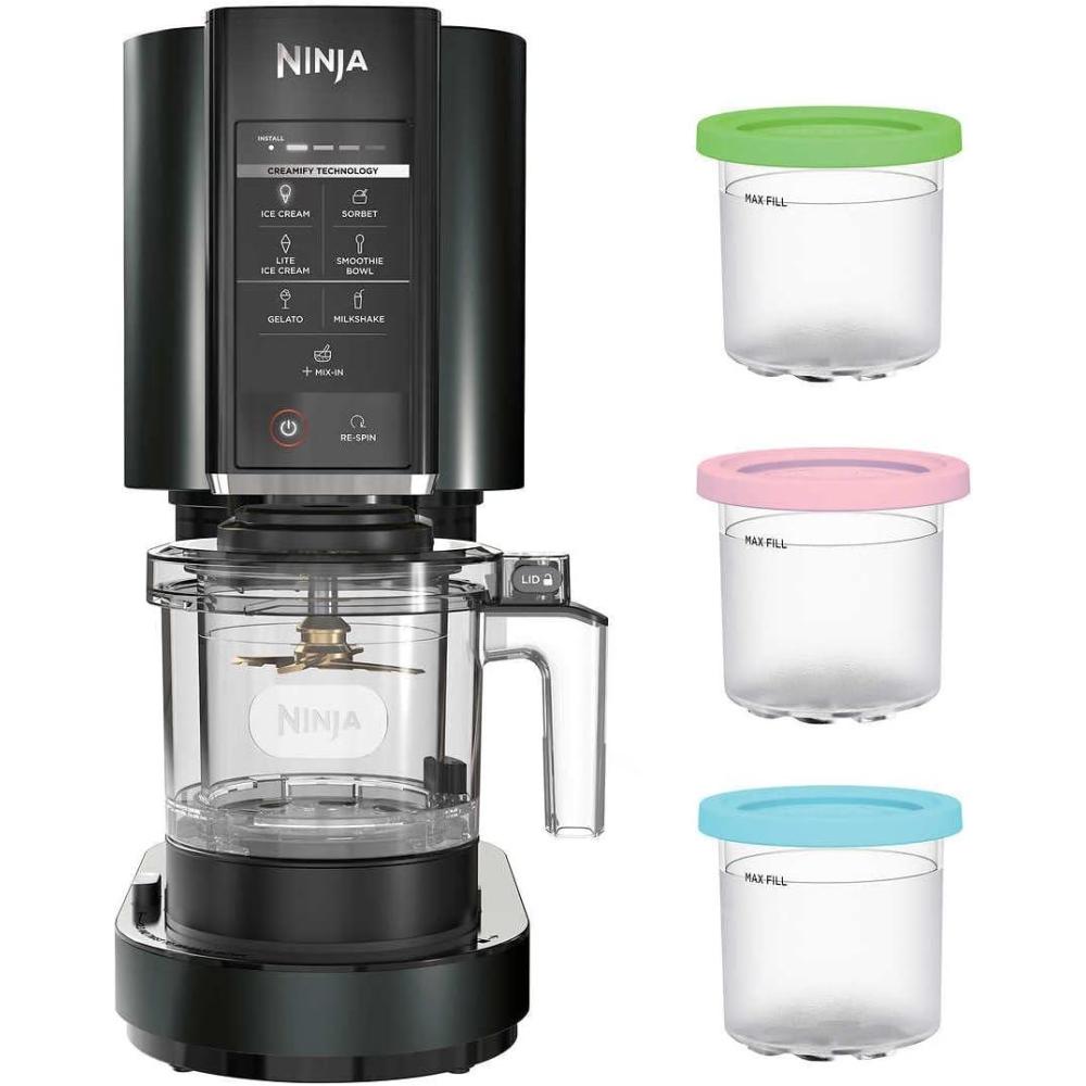 imageNinja CN301CO CREAMi Compact Ice Cream Maker for Gelato Mixins Milkshakes Sorbet and Smoothie Bowls with 7 OneTouch Programs Pint Container and Lids Silver Renewed