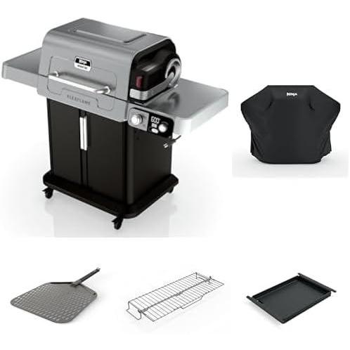 imageNinja FlexFlame Master Grill Pack Electric ampamp Propane 5in1 Cooking System Includes FlexFlame Premium Grill Cover 16quot Perforated Pizza Peel Half Griddle Expandable Roast ampamp Smoke Rack