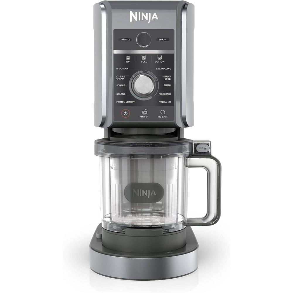 imageNinja NC501 CREAMi Deluxe 11in1 Ice Cream ampamp Frozen Treat Maker with 2 XL Family Size Pint Containers Black RenewedSilver