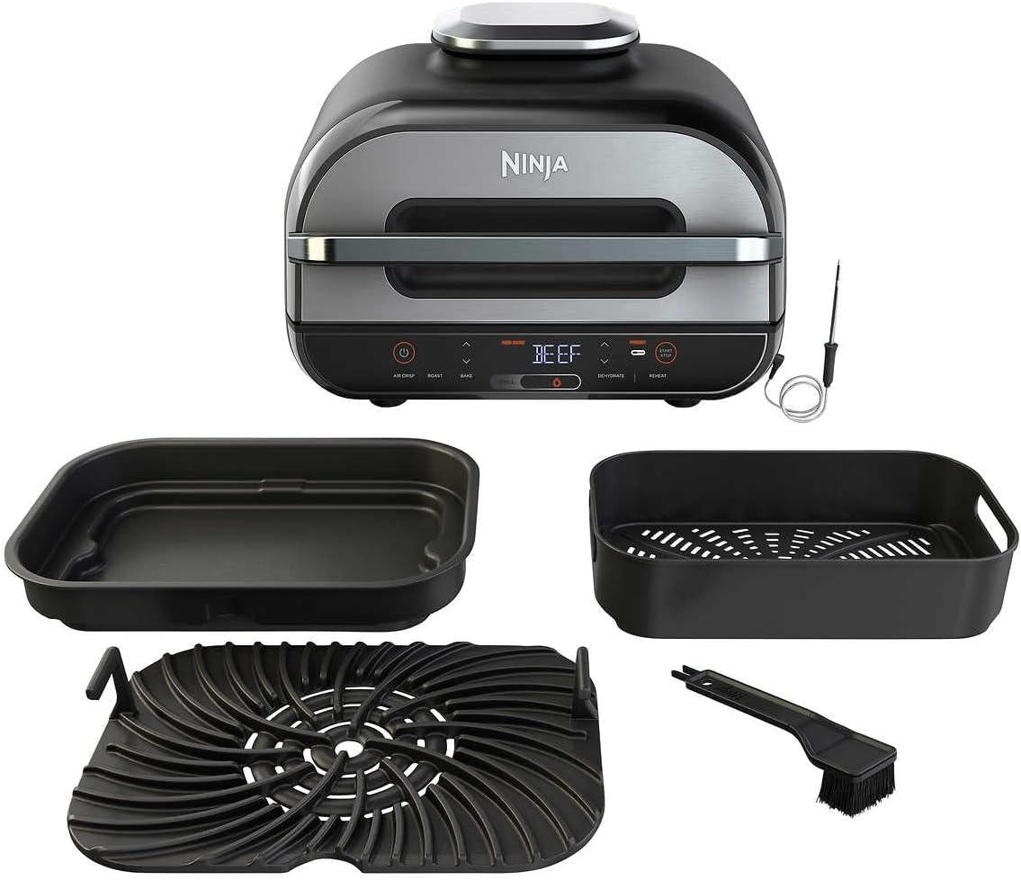 imageNinja BG550CO Foodi Smart XL 6in1 Indoor Grill with Air Fry Roast Bake Reheat ampamp Dehydrate Smart Thermometer BlackSilver Renewed