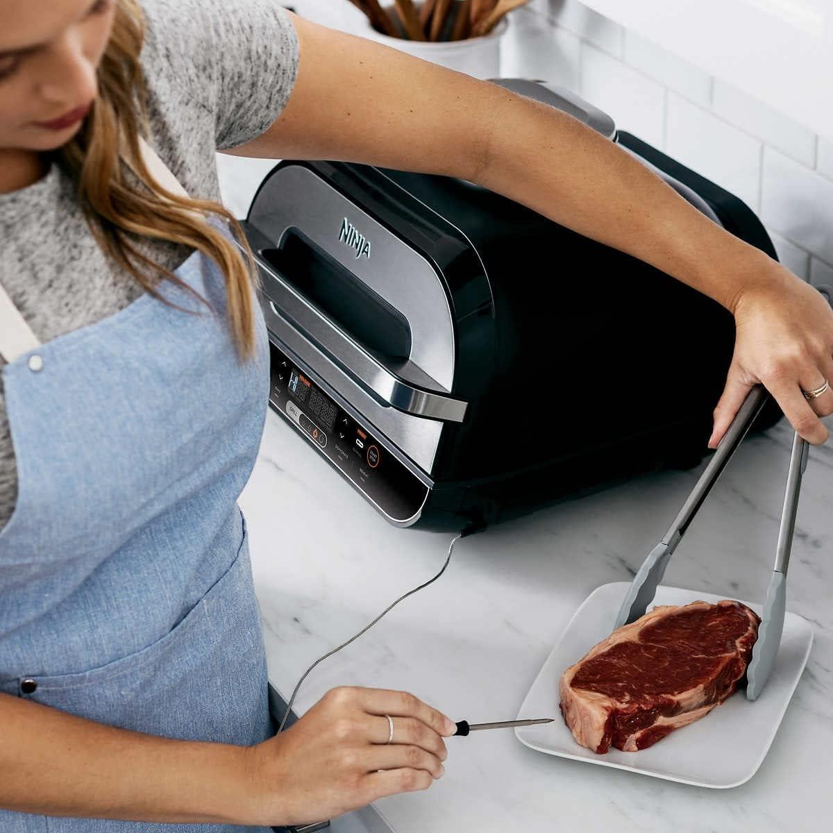 imageNinja BG550CO Foodi Smart XL 6in1 Indoor Grill with Air Fry Roast Bake Reheat ampamp Dehydrate Smart Thermometer BlackSilver Renewed