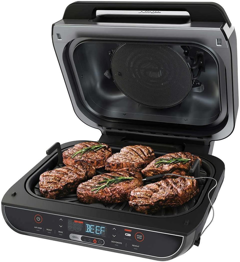 imageNinja BG550CO Foodi Smart XL 6in1 Indoor Grill with Air Fry Roast Bake Reheat ampamp Dehydrate Smart Thermometer BlackSilver Renewed