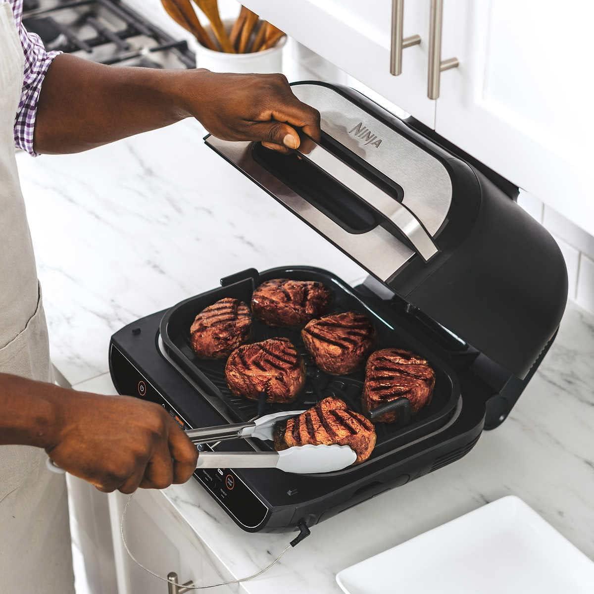 imageNinja BG550CO Foodi Smart XL 6in1 Indoor Grill with Air Fry Roast Bake Reheat ampamp Dehydrate Smart Thermometer BlackSilver Renewed