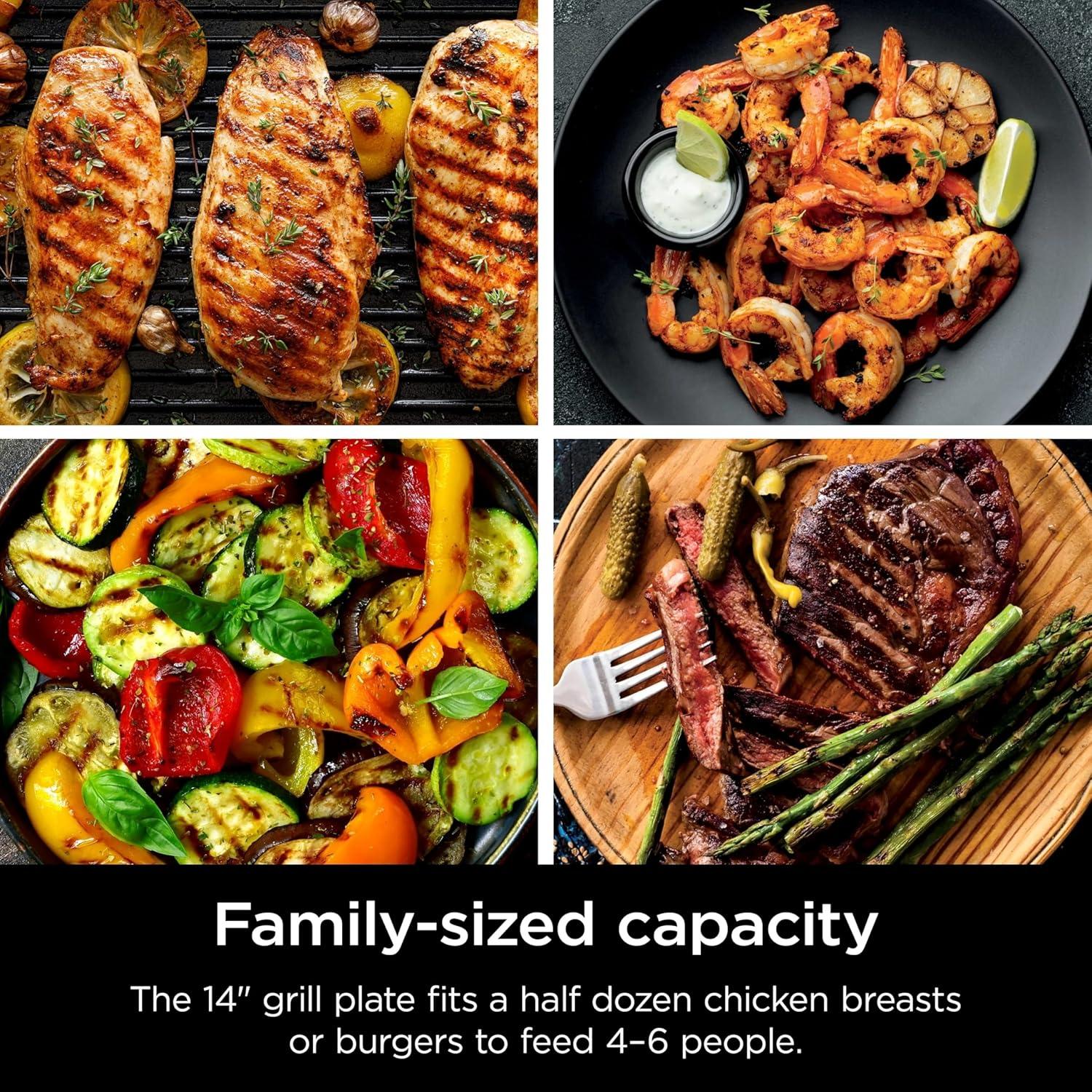 imageNinja GR101 Sizzle Smokeless Indoor Grill ampamp Griddle 14 Interchangeable Nonstick Plates DishwasherSafe Removable Mesh Lid 500F Max Heat Even EdgetoEdge Cooking GreySilver RenewedSizzle Indoor Grill