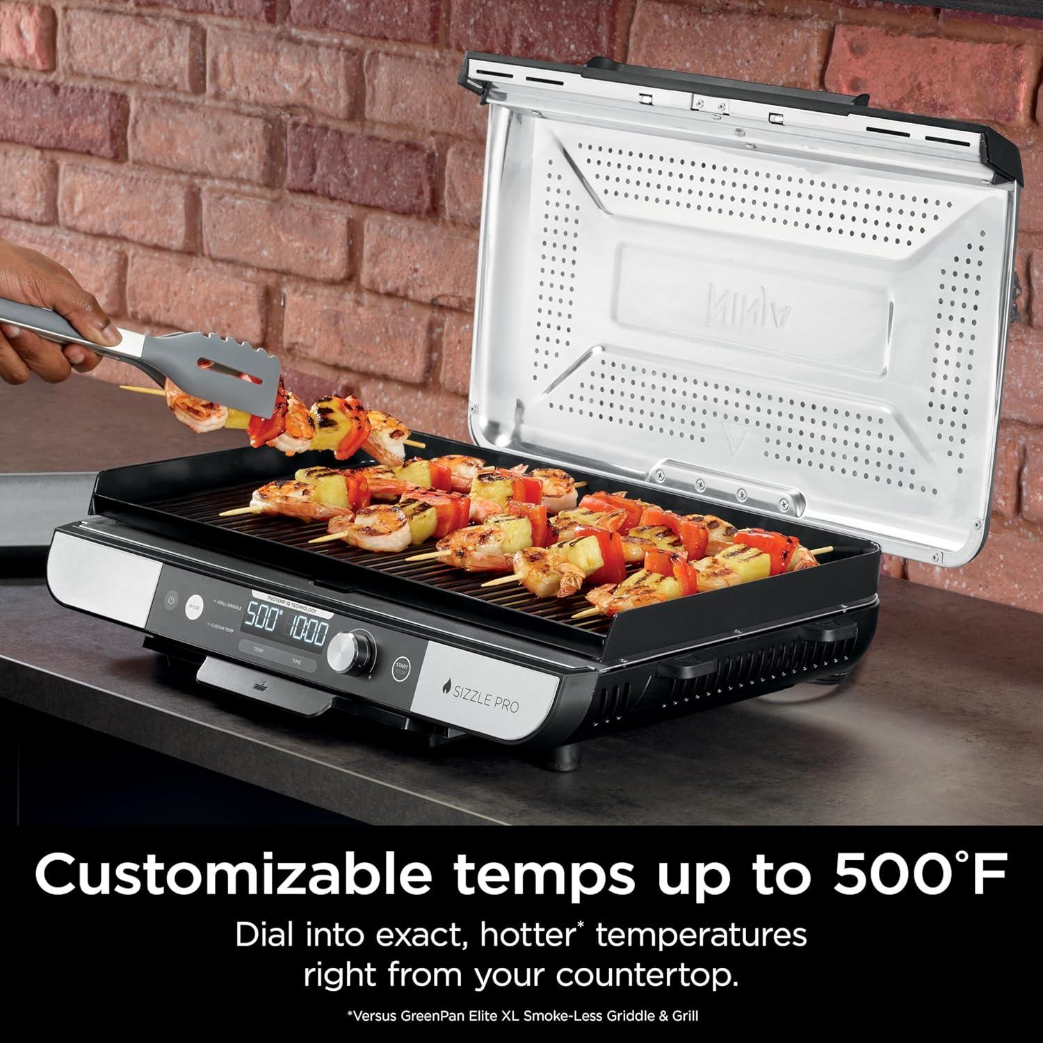 imageNinja Sizzle Pro XL 20Inch Indoor Griddle  Grill Detachable Ventilated Lid Grease Control Ceramic Nonstick Plates Even EdgetoEdge Cooking Extra Large Capacity Versatile Silver GX101