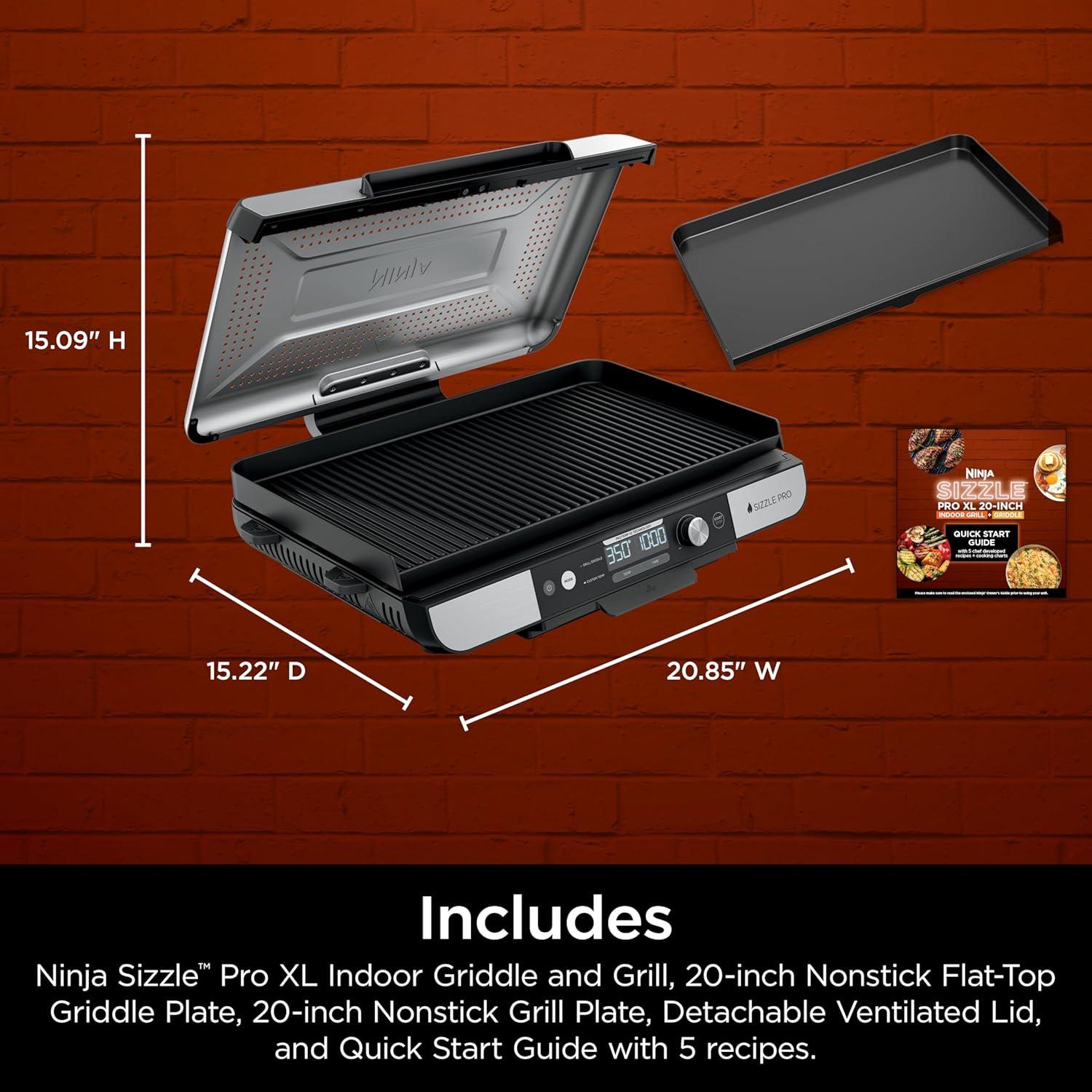 imageNinja Sizzle Pro XL 20Inch Indoor Griddle  Grill Detachable Ventilated Lid Grease Control Ceramic Nonstick Plates Even EdgetoEdge Cooking Extra Large Capacity Versatile Silver GX101