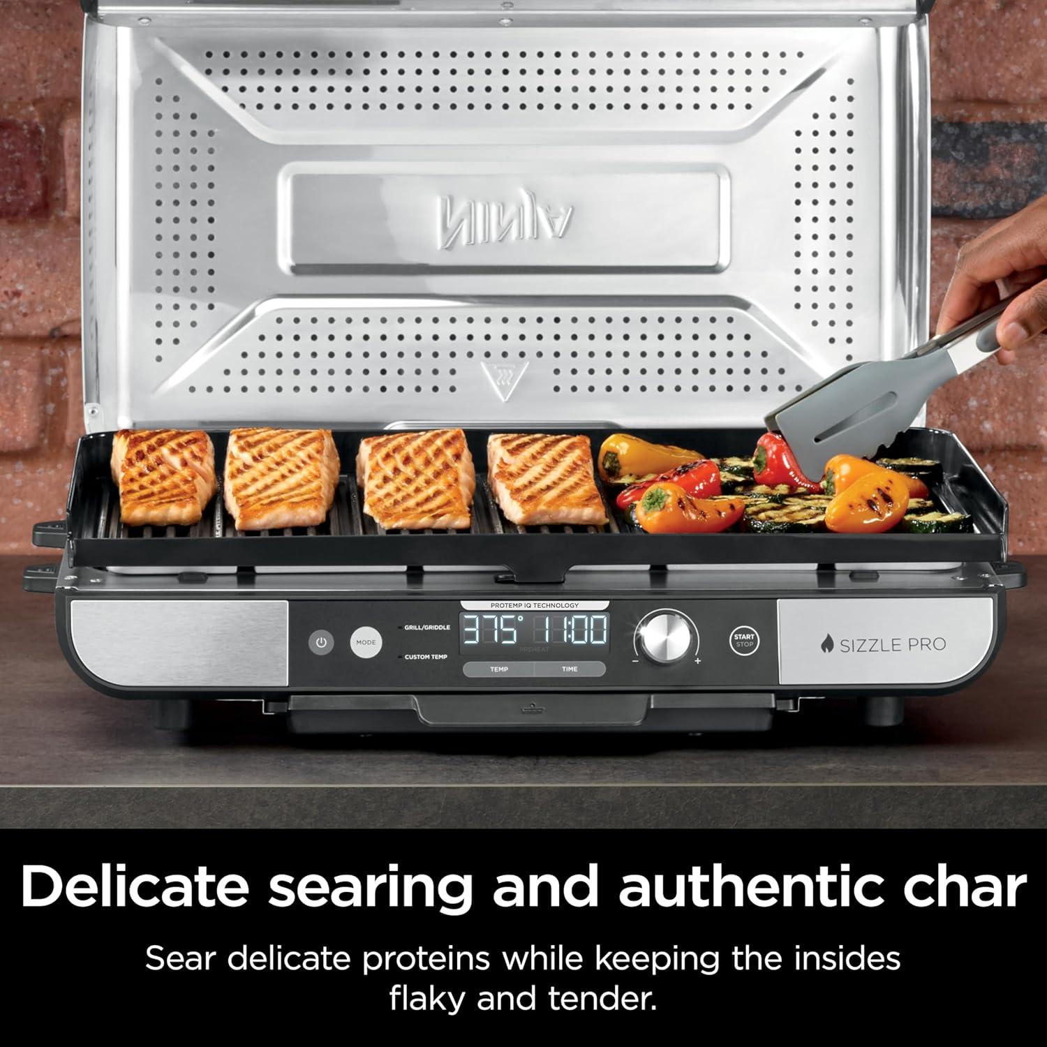 imageNinja Sizzle Pro XL 20Inch Indoor Griddle  Grill Detachable Ventilated Lid Grease Control Ceramic Nonstick Plates Even EdgetoEdge Cooking Extra Large Capacity Versatile Silver GX101