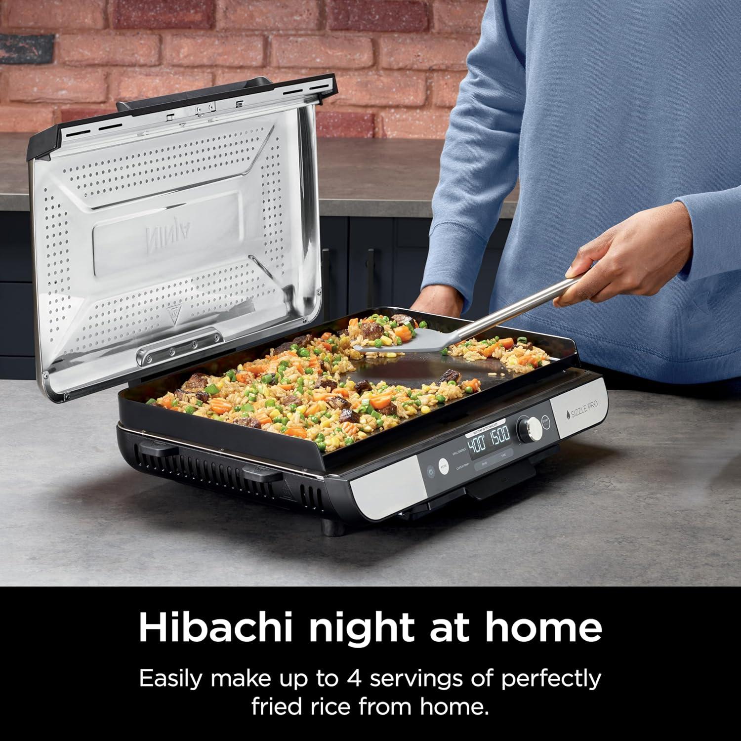 imageNinja Sizzle Pro XL 20Inch Indoor Griddle  Grill Detachable Ventilated Lid Grease Control Ceramic Nonstick Plates Even EdgetoEdge Cooking Extra Large Capacity Versatile Silver GX101