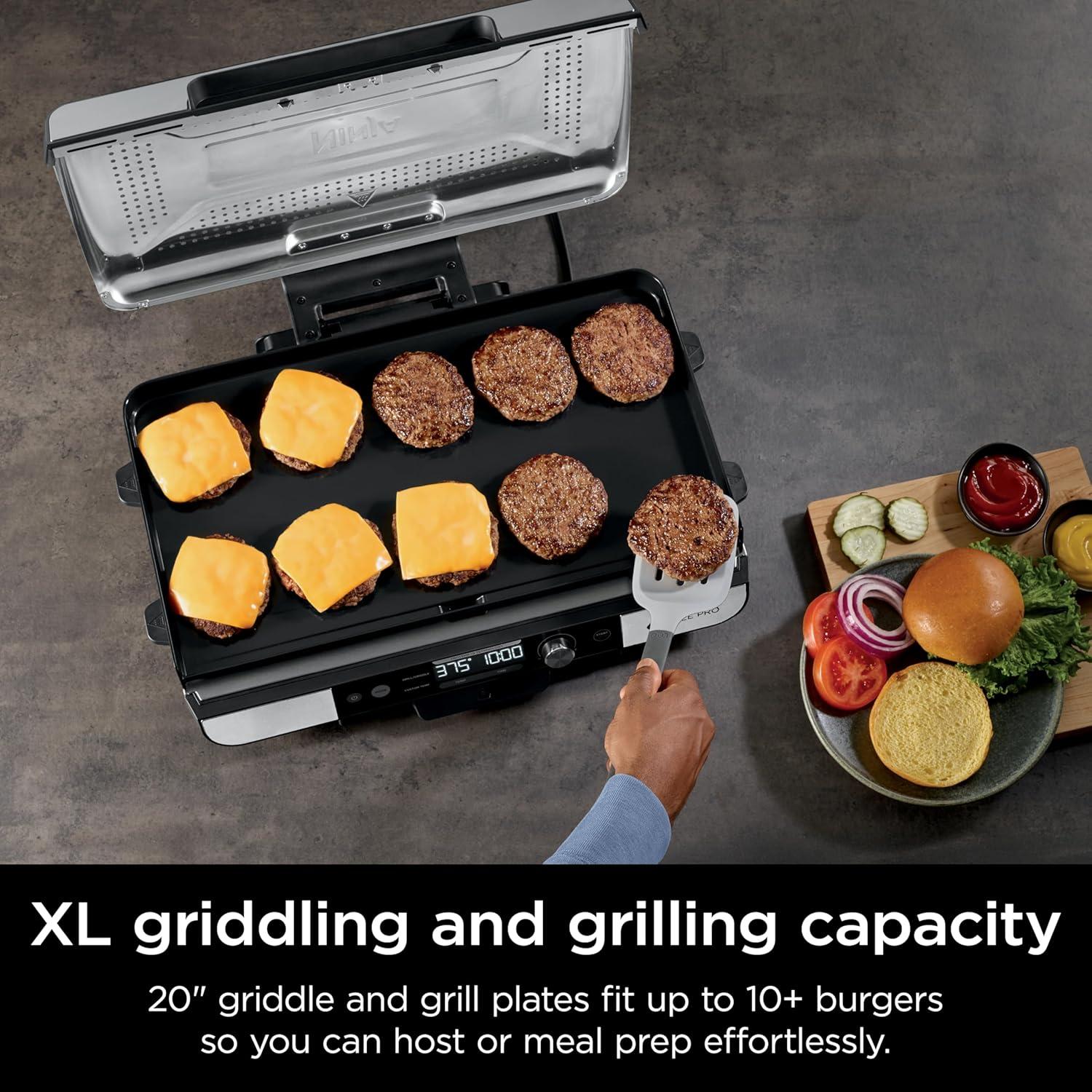 imageNinja Sizzle Pro XL 20Inch Indoor Griddle  Grill Detachable Ventilated Lid Grease Control Ceramic Nonstick Plates Even EdgetoEdge Cooking Extra Large Capacity Versatile Silver GX101