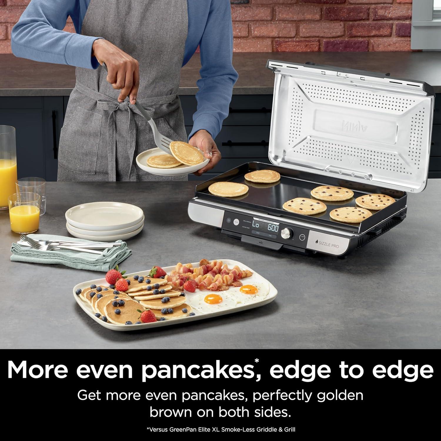 imageNinja Sizzle Pro XL 20Inch Indoor Griddle  Grill Detachable Ventilated Lid Grease Control Ceramic Nonstick Plates Even EdgetoEdge Cooking Extra Large Capacity Versatile Silver GX101