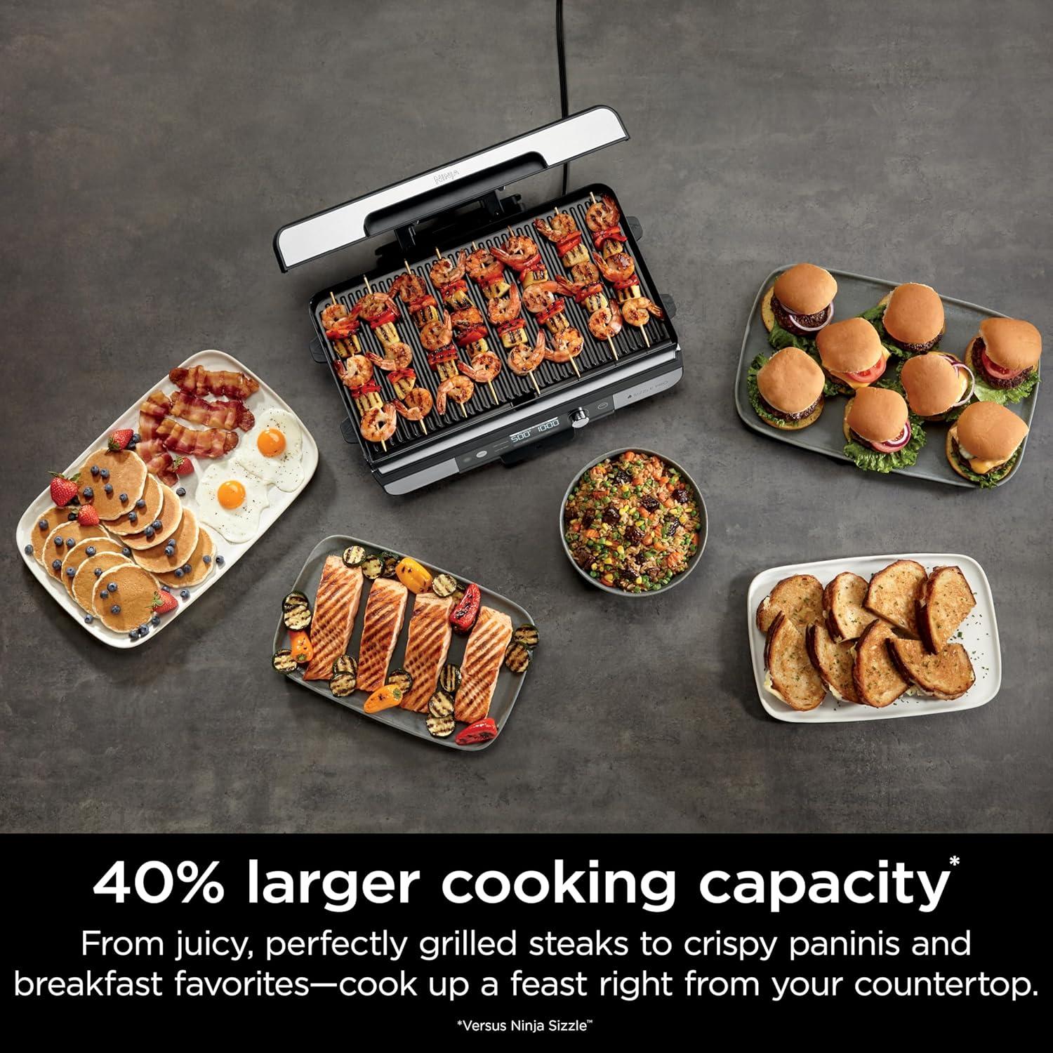 imageNinja Sizzle Pro XL 20Inch Indoor Griddle  Grill Detachable Ventilated Lid Grease Control Ceramic Nonstick Plates Even EdgetoEdge Cooking Extra Large Capacity Versatile Silver GX101