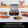 imageNinja GR101 Sizzle Smokeless Indoor Grill ampamp Griddle 14 Interchangeable Nonstick Plates DishwasherSafe Removable Mesh Lid 500F Max Heat Even EdgetoEdge Cooking GreySilver RenewedSizzle Indoor Grill