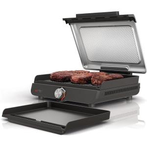 imageNinja GR101 Sizzle Smokeless Indoor Grill ampamp Griddle 14 Interchangeable Nonstick Plates DishwasherSafe Removable Mesh Lid 500F Max Heat Even EdgetoEdge Cooking GreySilver RenewedSizzle Indoor Grill  Griddle