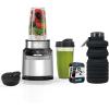imageNinja BN401 NutriBlender Pro with AutoiQ 1100W Motor 2 24oz Cups Renewed Bundle with Deco Essentials Collapsable Water Bottle and 2 YR CPS Enhanced Protection Pack