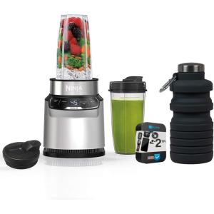 imageNinja BN401 NutriBlender Pro with AutoiQ 1100W Motor 2 24oz Cups Renewed Bundle with Deco Essentials Collapsable Water Bottle and 2 YR CPS Enhanced Protection Pack