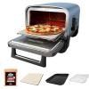 imageNinja Woodfire Outdoor Pizza Oven 8in1 Portable Electric Roaster Oven Heats up to 700F 5 Artisan Pizza Settings Integrated BBQ Smoker Box Includes Flavored Wood Pellets Navy Renewed