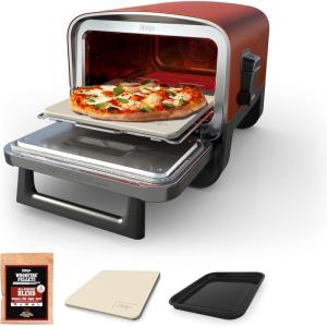imageNinja Woodfire Outdoor Pizza Oven 5in1 Portable Electric Roaster Oven Heats up to 700F 5 Artisan Pizza Settings Integrated BBQ Smoker Box Includes Flavored Wood Pellets Terracotta Red
