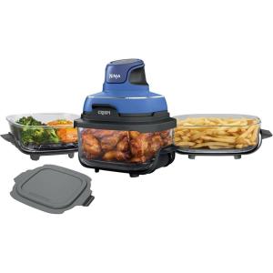 imageNinja Crispi 5in1 Portable Glass Air Fryer Cooking System 1500W 6Cup 4Quart ampamp 25Quart TempWare Containers With Lids Microwave Freezer ampamp Dishwasher Safe Blue FN103CO