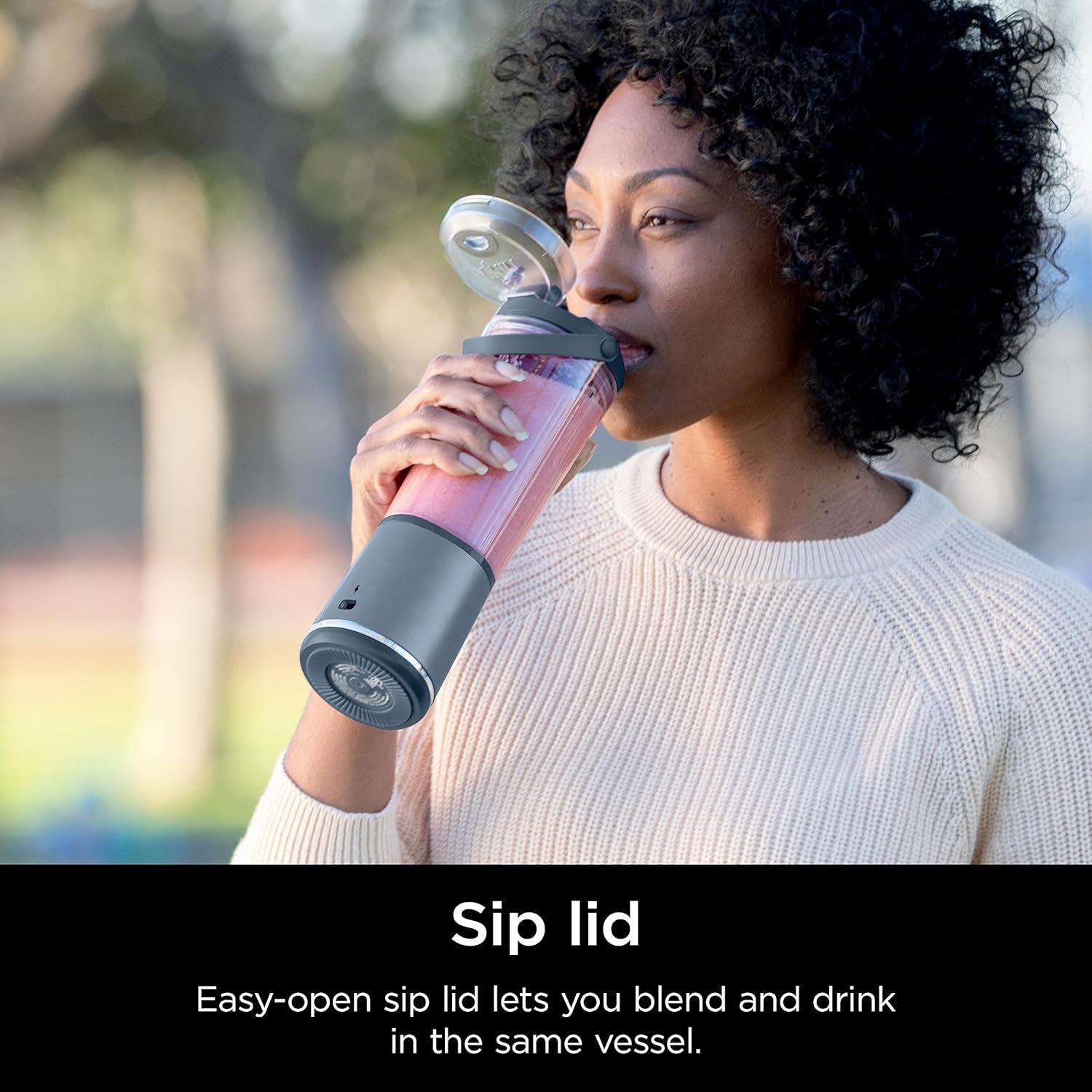 imageNinja BC151BK Blast Portable Blender Cordless 18oz Vessel Personal Blenderfor Shakes ampamp Smoothies BPA Free LeakproofLid ampamp Sip Spout USBC Rechargeable Dishwasher Safe Parts Black RenewedBlue