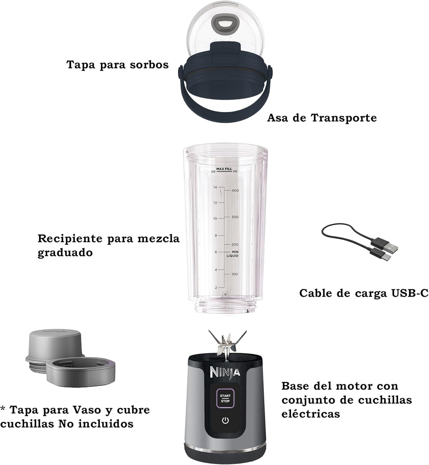 imageNinja BC151BK Blast Portable Blender Cordless 18oz Vessel Personal Blenderfor Shakes ampamp Smoothies BPA Free LeakproofLid ampamp Sip Spout USBC Rechargeable Dishwasher Safe Parts Black RenewedBlack