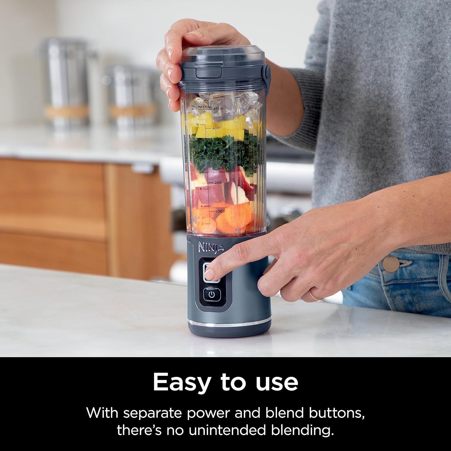 imageNinja BC151BK Blast Portable Blender Cordless 18oz Vessel Personal Blenderfor Shakes ampamp Smoothies BPA Free LeakproofLid ampamp Sip Spout USBC Rechargeable Dishwasher Safe Parts Black RenewedBlue