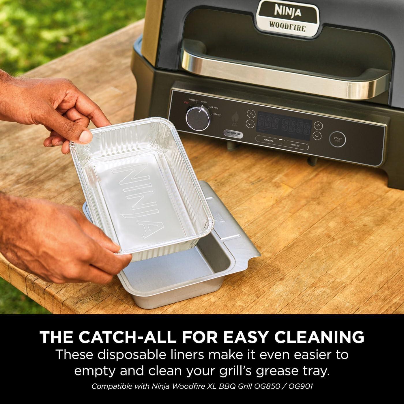 imageNinja Woodfire XL Large Grease Tray Liners Pack of 10 Disposable Foil Grease Catch Liners Official Accessory Compatible with Ninja Woodfire XL BBQ Grill OG850  OG901 Black XSKOGXLGTLNEU