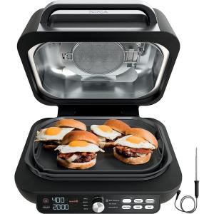 imageNinja IG651 QCP Foodi Smart XL Pro 7in1 Indoor GrillGriddle Combo use Opened or Closed with Griddle Air Fry Smart Thermometer silverblack Renewed
