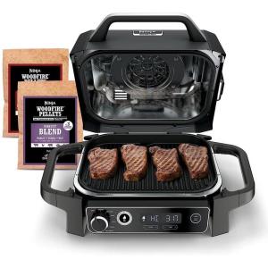 imageNinja OG701 Woodfire Outdoor Grill ampamp Smoker 7in1 Air Fryer Bake Roast Broil uses Woodfire Pellets1 Pack Included Portable Electric GreyRenewedGrey